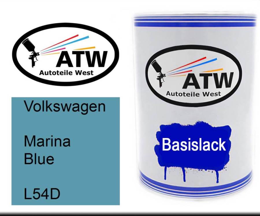 Volkswagen, Marina Blue, L54D: 500ml Lackdose, von ATW Autoteile West.